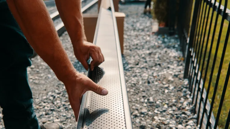 Installateur posant des protège-gouttières Alu-Rex en Laurentides